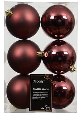 Weihnachtskugeln Kunststoff 8cm 6 Stück - klassisch & bruchsicher - Christbaumkugeln Weihnachtsbaumkugeln für Weihnachten - Christbaumschmuck & Weihnachtsbaumschmuck - Kastanienbraun