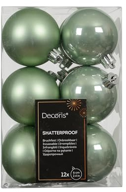 Kaemingk Weihnachtskugeln Kunststoff 6cm 12 Stück - klassisch & bruchsicher - Christbaumkugeln Weihnachtsbaumkugeln für Weihnachten - Christbaumschmuck & Weihnachtsbaumschmuck - Matchagrün