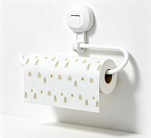 WPKD BLUEIY Porte-Rouleaux de Papier Essuie-Tout à Ventouse Rotatif à 360°,ABS Porte Sopalin Mural,pour Cuisine,Salle de Bain,Placards(30 * 8.5 * 4.5cm,Blanc)