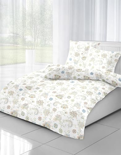 Dormisette Fein-Biber Bettwäsche 4374 Weiß Paisley 100% Baumwolle 135x200 + 80x80 cm