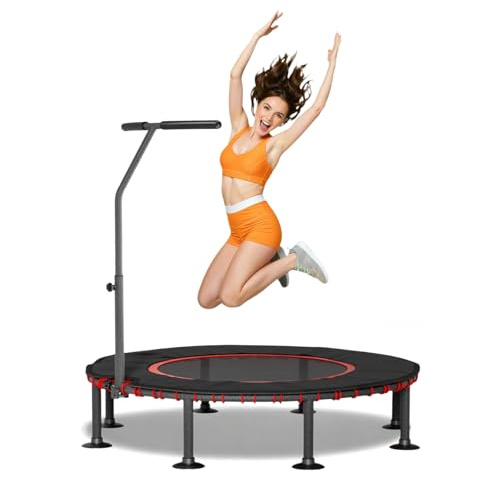 LIFERUN Trampolín de Fitness para Interior | Cubierta Protectora Acolchada | hasta 150 kg de Capacidad Carga | 3 Alturas Asa Ajustables | Sin Instalación | Niños Adultos | XL Ø122 cm | Hogar