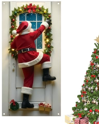 Banner Porta Babbo Natale – Tela Di Natale 90 X 180 Cm, Foglio Di Poliestere Di Qualità, Design Decorativo Appeso con Stile Di Sospensione Riutilizzabile | Ornamento Porta D'ingresso per