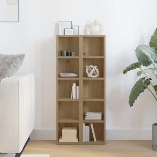 Mokuyary CD-Regale 2 STK. Artisan-Eiche 21x16x93,5 cm Holzwerkstoff Bücherregal offenes Aufbewahrungsregal Standregal für Wohnzimmer, Homeoffice, Esszimmer