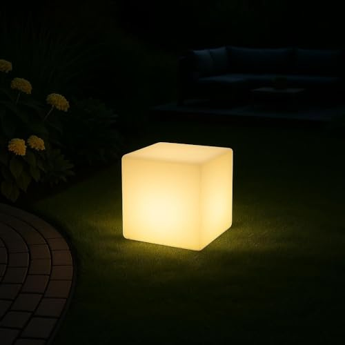 MeLiTec LED-Gartenleuchte LK04-STROM Modell Würfel, Outdoor-Lampe für Terrasse Garten Balkon, eckig, moderne Gartenlampe mit RGB-Beleuchtung und Farbwechsel