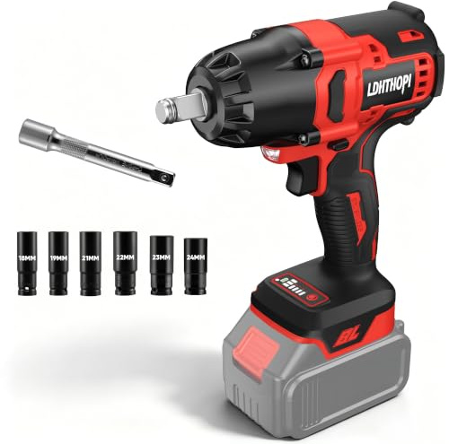 LDHTHOPI Akku Schlagschrauber für Makita 18V,MAX 1000Nm Professional Akku-Schlagschraube 3 Leistungsstufen,Rechts-/Linkslauf Drehschlagschrauber LED-Licht,mit 1/2-Aufnahme,18-24Nuss-Set(ohne Akku)