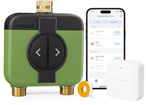 Meross WiFi Water Timer MST200, 2-Zone Irrigation Timer with Brass Inlet and Outlet, Smart Hose Timer with Automatic Watering & Consumption Monitor, Works with Apple HomeKit, Alexa, Google Home
