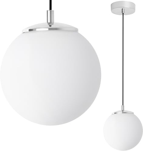 Light-Home Florence Pendelleuchte – Elegante Hängelampe in Chrom mit weißem Lampenschirm und schwarzem Kabel – E14, 1-flammig – stilvolle Deckenleuchte für Wohnzimmer, Esszimmer & Schlafzimmer