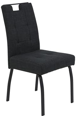 Hela Tische, 4-Fuß-Stuhl Esszimmerstuhl Linz, Bezug Webstoff Anthrazit, ergonomische Lehne mit Griffleiste, FEDERKORB Sitz, 140kg belastbar, Flachrohrgestell