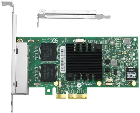 Agmoctz I350-T4V2 4 Ports Pci-E X4 Gigabit Ethernet Netzwerkkarte Quad Rj45 Server Interner NIC 1000 Mbit/S für Desktop-PC-Computer Einfache Installation Einfach zu Bedienen