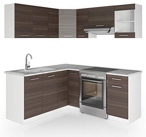 Vicco Cocina esquinera Rick, Blanco/Gris Precioso, 187 x 167 cm, ET Mármol