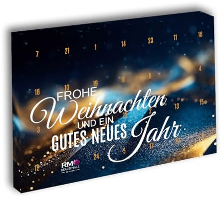 Adventskalender Weinachten X-Mas mit 12 Döschen Nailart, Glitzer, Overlays und 12 Premium Farbgelen von RM Beautynails