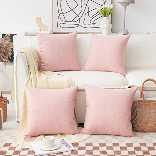 Home Brilliant Cushions Covers 45cm x 45cm Pink for Square Pillows Soft Decoration Linen Cushion Covers for Couch Sofa Bed Girl's Room, Baby Pink, 45x45 cm, Set of 4