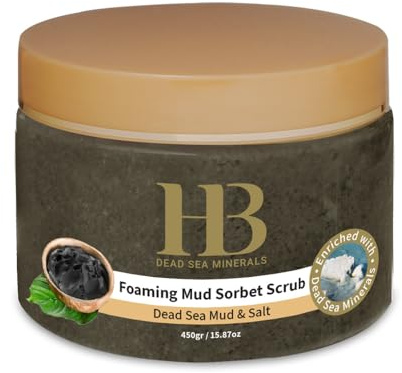 Schaumiges Körperpeeling mit Totes-Meer-Schlamm 450 g – Körperpeeling mit Totes-Meer-Salzen, Mandel-, Kokos-, Argan-, Jojoba- und Avocadoöl – Für weiche und glatte Haut
