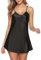 Vlazom Chemise Nuisette de Nuit Femme Satin Sexy Bretelles Reglables Robe de Nuit - courte Style - Noir - M,Noir,M