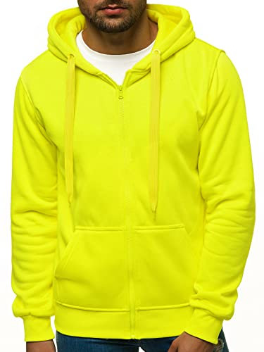 OZONEE Herren Kapuzenpullover Sweatjacke Sweatshirt Farbvarianten Kapuzenjacke Kapuzenpulli mit Reißverschluss Langarm Hoodie Sport Style Casual Fitness Training Basic 02B GELB-NEON L