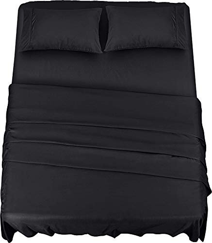 Utopia Bedding - Set Lenzuola Matrimoniali 4 Pezzi 180x200 cm - Set Lenzuola Letto, Spazzolata Poliestre di Microfibra - Lenzuolo con Angoli, Lenzuolo Piatto e 2 Federe 50x75, Nero