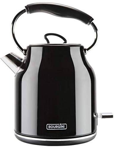 Bourgini Nostalgic Water Kettle Deluxe - Retro Wasserkocher - 1.7L Fassungsvermögen - Schwarz