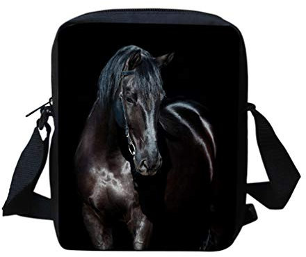 Binienty Kinder-Umhängetasche, kleine Umhängetasche, Handtasche, für Reisen, Schule, Wandern, Schwarzes Pferd, Einheitsgröße