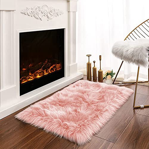 Latepis Teppich Rosa 60x90 cm Teppich Flauschig Teppich Schaffell Kunstfell Teppich Klein Schlafzimmer Teppich Warm Teppich Weich Moderner Stil