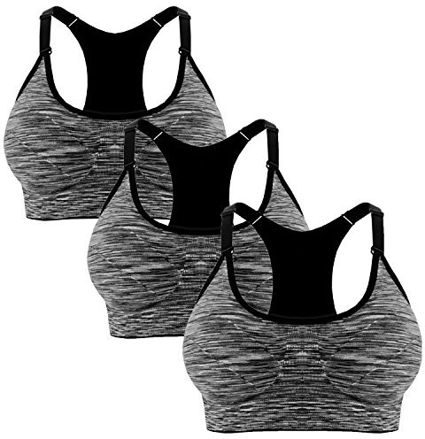 Libella 3er Pack Damen Bustier Bralette Sport BH Wohlfühl-BH Sportliche Comfort BH Gepolsterter Push UP Stützfunktion verstellbare Träger Ohne Bügel Yoga Fitness 3714 Schwarz SM