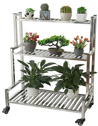 3 stufe Edelstahl Pflanzenständer Blumentöpfe Stelltauszeige Pflanzentreppe Blumentreppe Blumenbank Blumenständer Pflanzenregal für Innen Außen Garten Aussen Draußen Leiterregal Wohnzimmer balkon