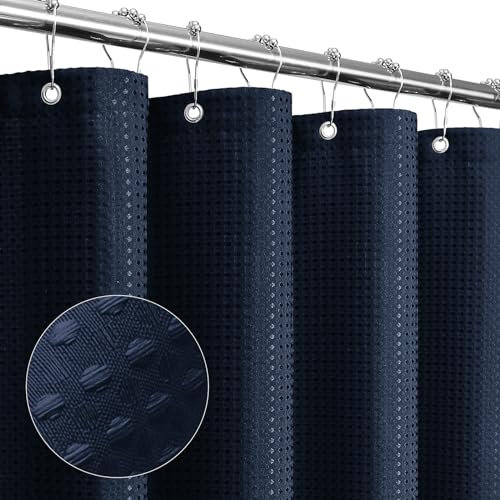 Gibelle Navy Blue Shower Curtain, Waffle Weave Textured Fabric Shower Curtain for Bathroom, Soft Cloth & Hotel Spa Luxury, Water Repellent, Machine Washable, 72X72