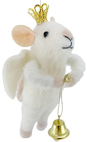 Angel Mouse Christmas Tree Ornament - White Wool Mouse Decoration