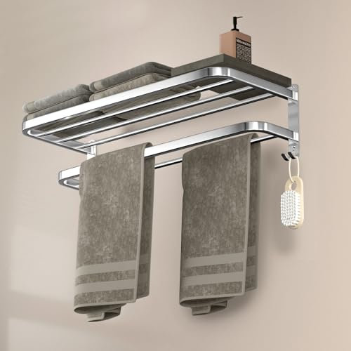 DDS-DUDES Portasciugamani da bagno portasciugamani con doppia barra porta asciugamani da bagno supporto a parete con ganci in acciaio inox Hotel Bath Rack 58,4 cm