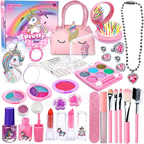 ENCOUN 32PCSMaquillage Enfant Jouet Filles, Ensemble de Maquillage Lavable pour Enfants, Valise Beauté pour Enfantss, Maquillage Enfants Filles Cadeau d'anniversaire de Noël pour Filles de 4 à 10ans