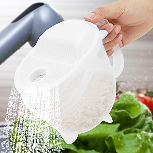 Rice Washer,Rice Washing Bowl with Strainer,Handle Vegetable Fruit Colanders Pasta Strainer Kitchen Colander 7.48×4.72×6.3in for Kitchen Food Pasta