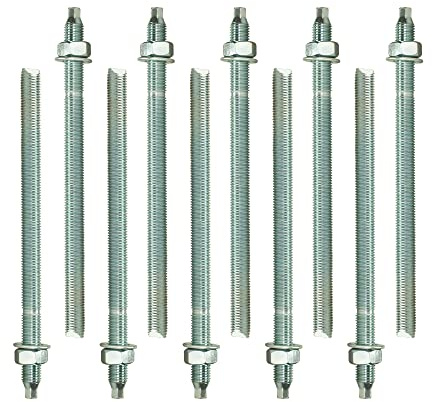Isolbau Ankerstangen M12 x 190 mm - 10 Stück ETA Zulassung Gewindestange Verbundanker verzinkt mit Mutter & Unterlegscheibe Schwerlast-Anker Schwerlast-dübel