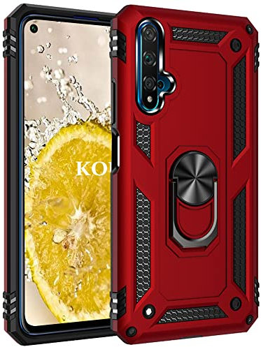 KOUYI Cover per Huawei Nova 5T, Custodia Antiurto Grado Militare 360° Girevole Regolabile Ring Armor Bumper TPU Case Magnetica Supporto Silicone Custodie Protettiva per Huawei Nova 5T (Rosso)