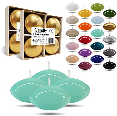 CANDLY HANDMADE© 4x Groß Schwimmkerzen Premium Ø 70mm | Geburstag & Namenstag, Hochzeit, Hochzeitsempfang, Valentinstag, Ostern, Weihnachten, Elegante Haus Dekoration, Candles, Kerzen für Damen (Mint)