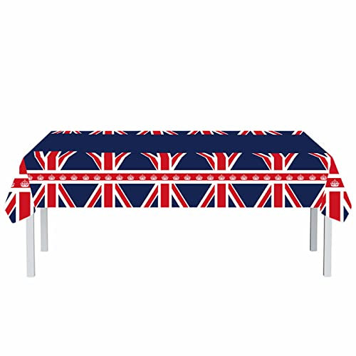 137 * 274cm Union Jack Table Cloth VE Day Flag Tablecloths Plastic Tablecover,2pcs Great British UK Flag Tablecloth for VE-Day 80th Anniversary Decorations,Royal Union Jack Party Table Decorations