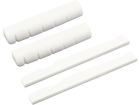 Hordion 4Pcs Bone Guitar Nut and Saddle Kit - 48mm Guitar Nut - 76mm Bone Saddle - Real Bone Acoustic Guitar Parts, Acoustic Guitar Nut, Acoustic Guitar Bridge Saddle for Acoustic Guitar Replacement