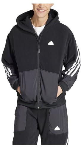 Adidas, Future Icons 3-Stripes Full-Zip, Felpa con Zip E Cappuccio, Nero, M, Uomo