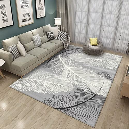 Outdoor Teppiche Teppich Für Schlafzimmer Teppich Salon Dunkelgrau Minimalist Isches Feder Muster Weich Und Langlebig 60X90Cm Outdoor Teppiche Wetterfest Grau