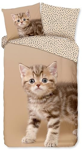 Good Morning Flanell Wende-Bettwäsche Biber Kitty Kätzchen 135 cm x 200 cm braun