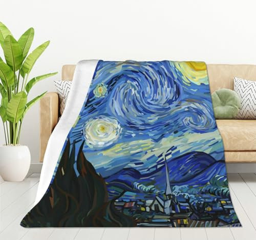 HGOD DESIGNS Van Gogh Classic Arts Sternennacht Flanell-Fleece-Bettdecke, Überwurf, Decke, leicht, gemütlich, Plüschdecke für Schlafzimmer, Wohnzimmer, Sofa, Couch, 130 x 150 cm