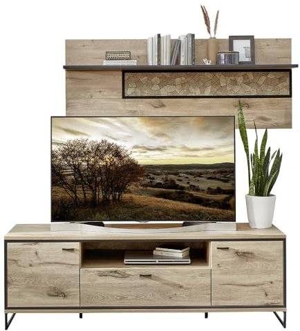 Lomadox Wohnwand TV-Wand braun 2-teilig Modern, 1 Lowboard, 1 Wandboard