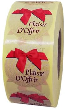 1000 étiquettes PLAISIR D'OFFRIR - Rondes Ø 35 mm - Sticker autocollant en papier