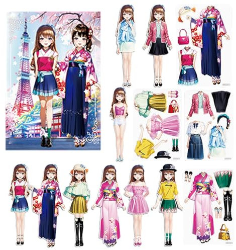 Firulab Dressing-Sticker-Buch, Magnetspiel Anzieh-Puzzlespielzeug, Wiederverwendbares Mode-Design-Anziehbuch, zuverlässige Prinzessin-Anzieh-Papierpuppe für Kinder und Mädchen