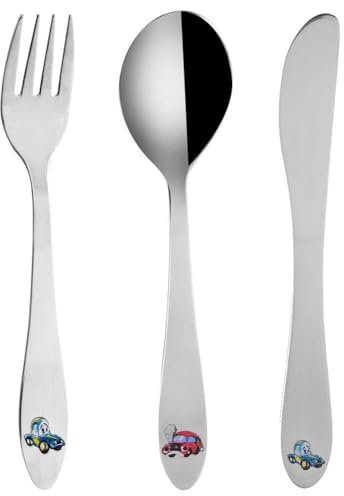 Besteck für Kinder Kinderbesteck Besteckset Edelstahl mit Automotiv 3er-Set