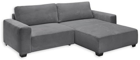 Stella Trading ELBA Ecksofa in Cord-Optik, Ash - Moderne Eckcouch in L-Form mit großer Liegefläche - 282 x 93 х 192 cm (B/H/T)