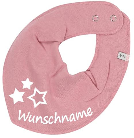 HALSTUCH mit Namen oder Text personalisiert für Baby oder Kind aus Baumwolle in Einheitsgröße 3 Sterne altrosa