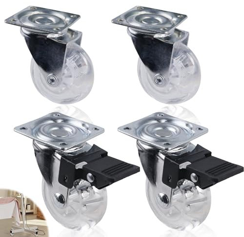4er Set Möbel Rollen: 2 Möbelrollen mit Bremse, 2 Möbelrollen ohne Bremse 50mm Rolle Tragkraft 160 kg Möbel Rollen mit 360 Grad Drehbar für Möbel, Geeignet für Palettenmöbel, Couchtische, Krippen