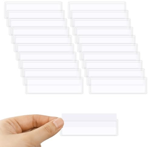 60 Stück Etikettenhalter Selbstklebende Regaletiketten Namensschild Selbstklebend Klebeetiketten Durchsichtige Beschriften für Regal Briefkasten Ordner Schubladen