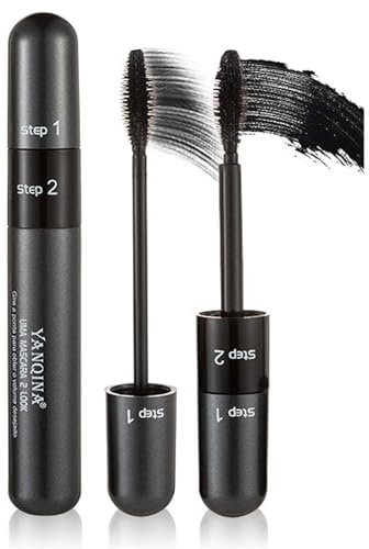 4D Silk Fibre Mascara, 2 in 1 Schwarz Wasserfeste Wimperntusche, Langlebig Mascara für Maximale Länge und Volumen, Wimperntusche mit 360° feiner Bürstenkopf, Natural Kräuseln, Glatt (Schwarz, 1)