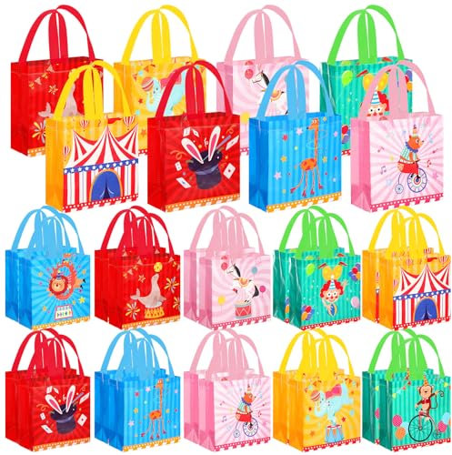 Sweetude Zirkusgeschenktüten für Karneval, Party, Geschenktüten, bunte Zirkus-Mottoparty, Süßigkeiten-Geschenktüten mit Griffen, Vlies-Geschenktüten für Party, 40 Stück