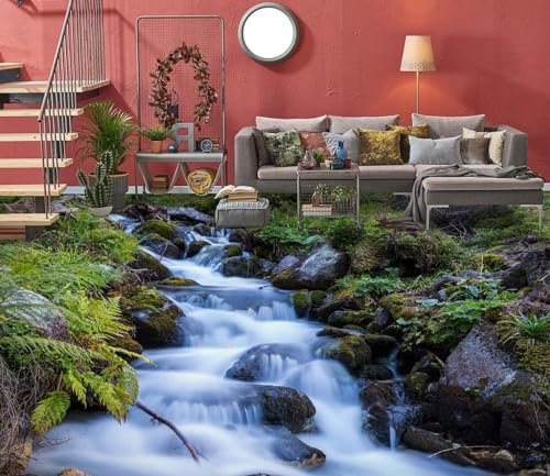 Autocollant De Sol Étanche Pierres de rivière 3D, 200 * 140cm Sol Papier Peint Peintures Murales Auto-Adhésif Amovible Cuisine Bain Sol Étanche Tapis Tapis Impression Époxy